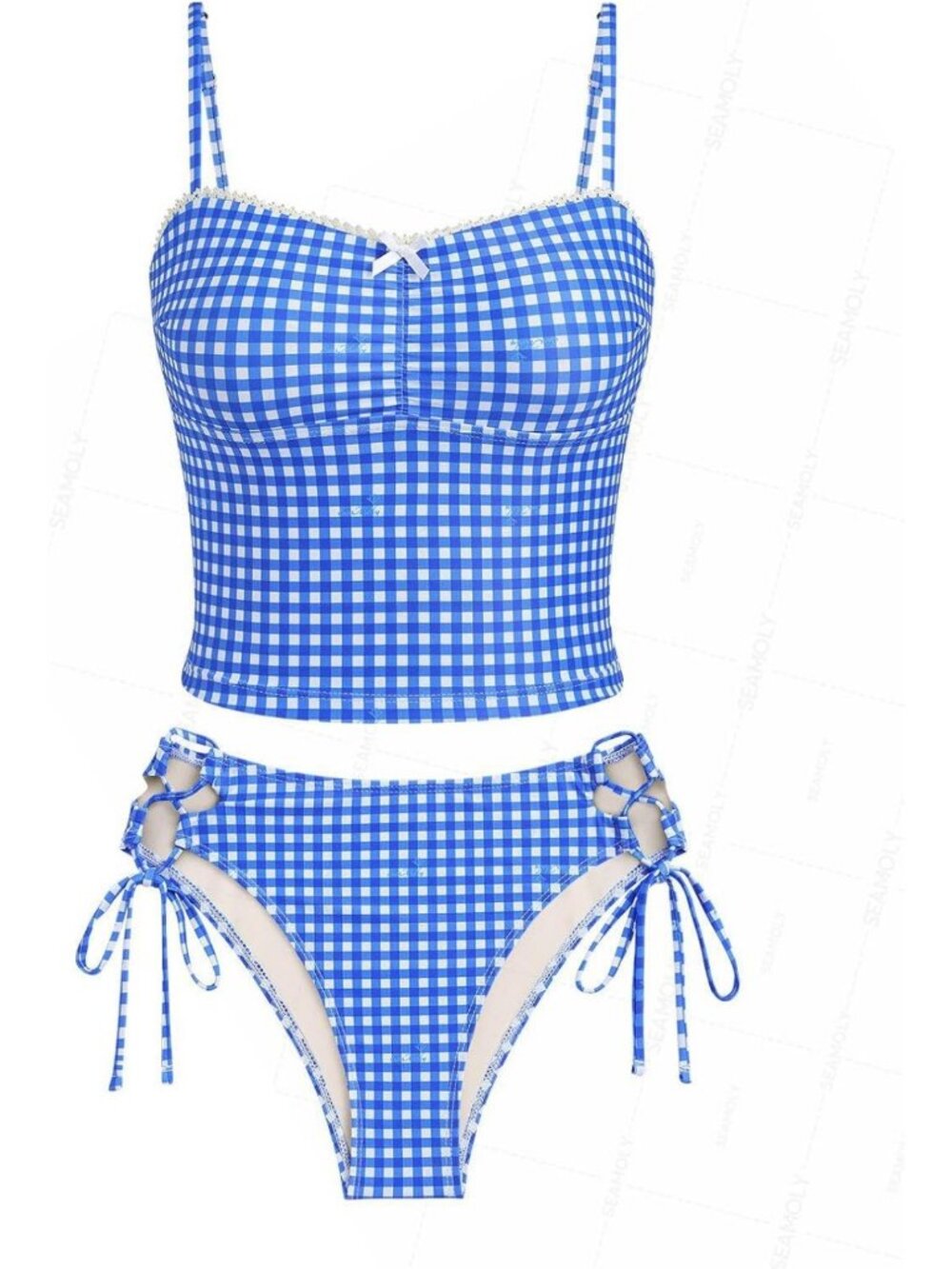Adorable Gingham Tankini Set for Women - Bow Back & Tie Side Two Piece Swimsuit